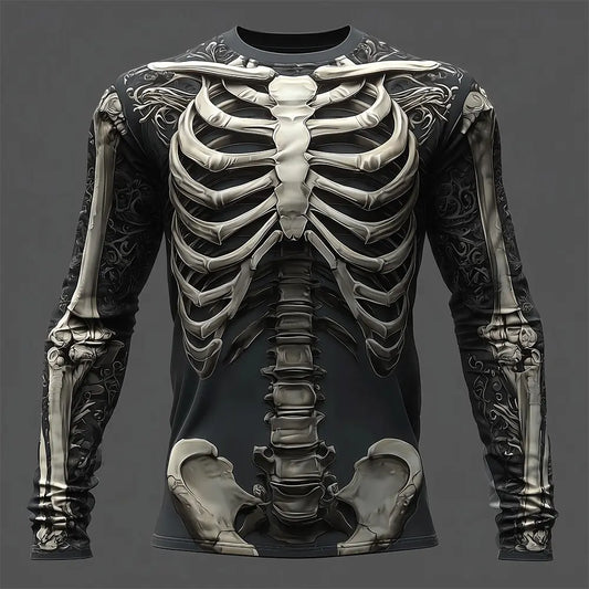 Skeleton Print Long Sleeve Shirt Gothic Streetwear Tee