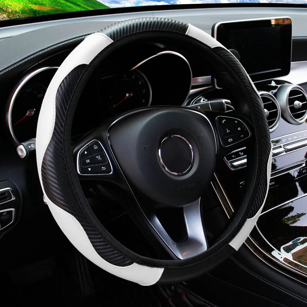 Carbon Fiber Steering Wheel Cover for 14.5 to 15 Inch Wheels