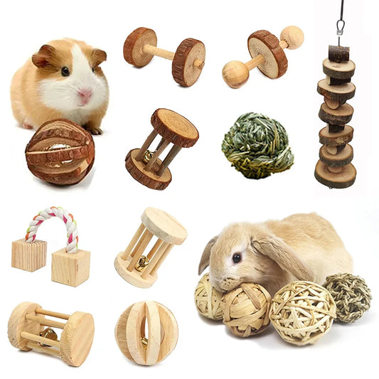 Natural Wooden Small Animal Chew Toys Rabbit Roller