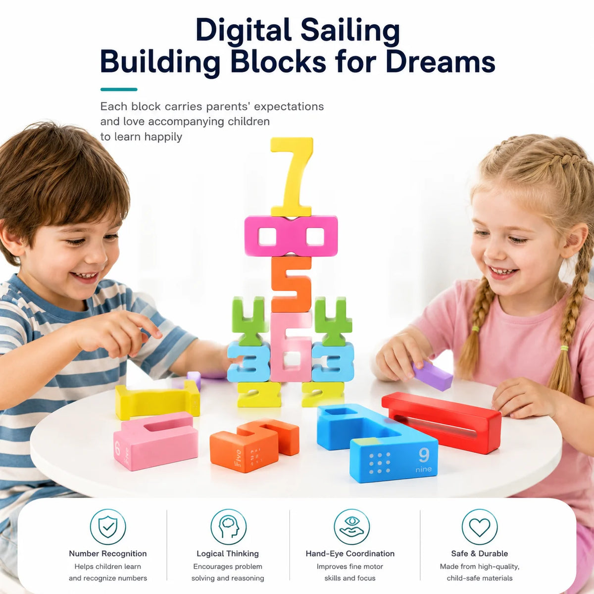 Wooden Digital Number Blocks Stacking Brain Puzzle Toy