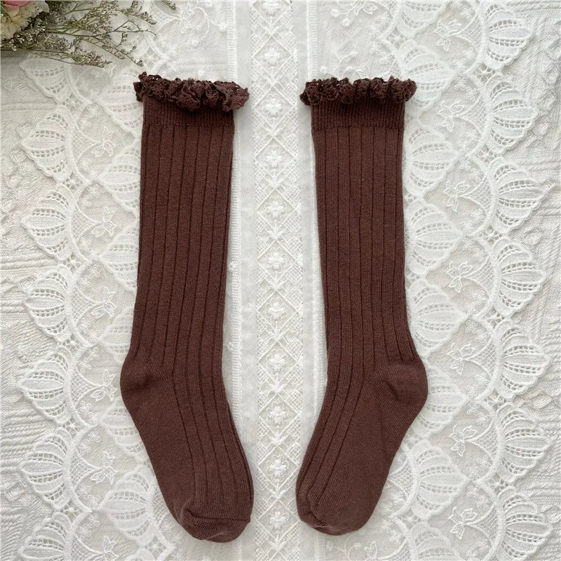 Ruffle Girls Knee High Socks Baby Lace Flower School Uniform