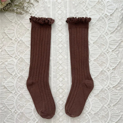 Ruffle Girls Knee High Socks Baby Lace Flower School Uniform