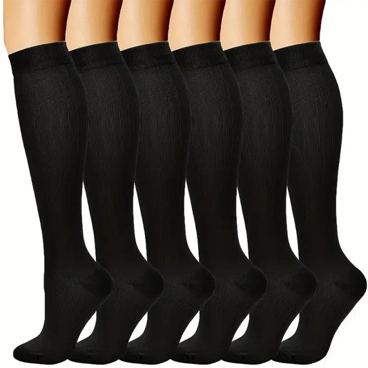 Solid Color Compression Socks Nurse 6 Pairs Knee High Athletic