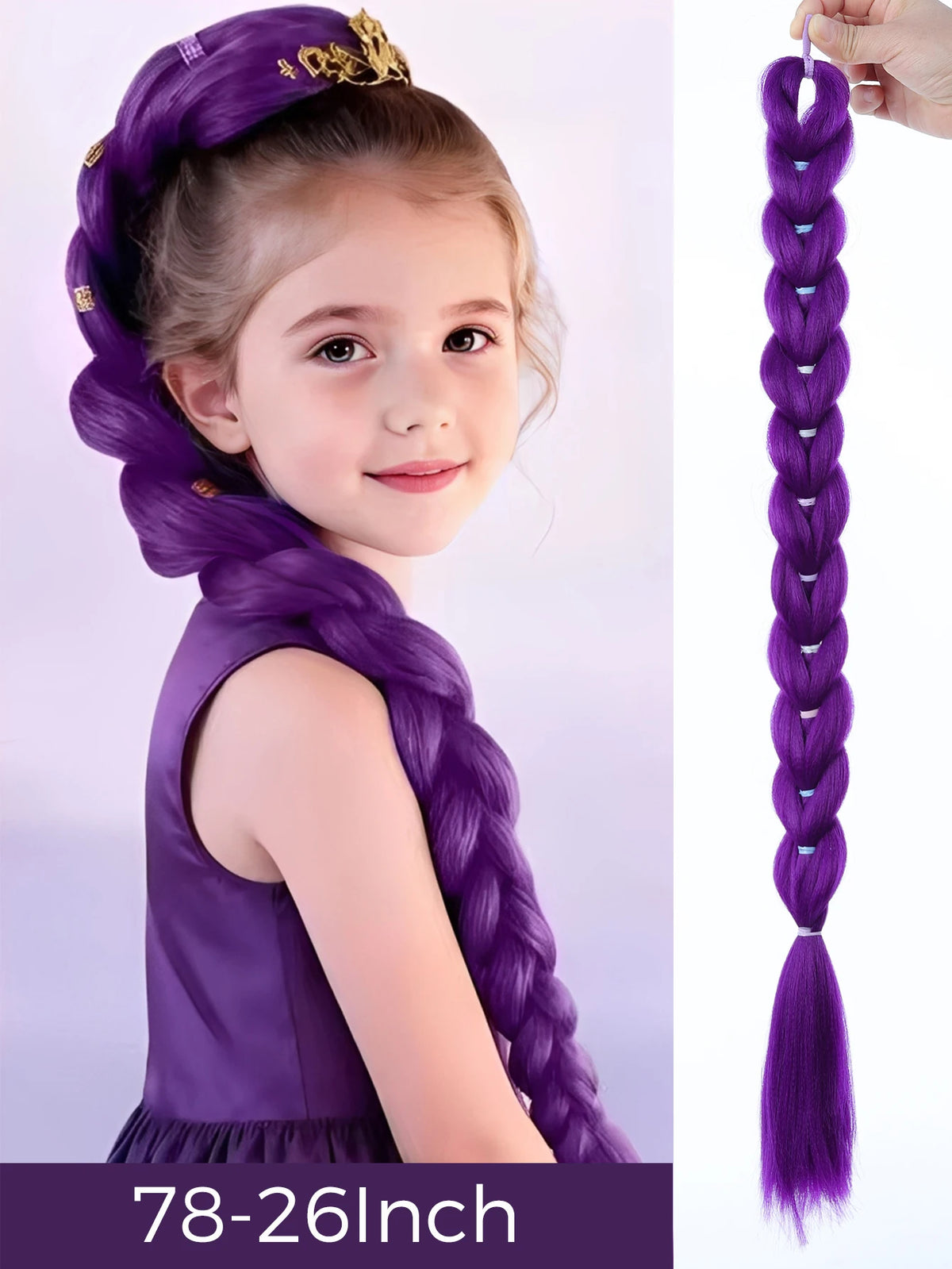 Braided Purple Hair Ponytail with Tinsel Shiny Extension 32"