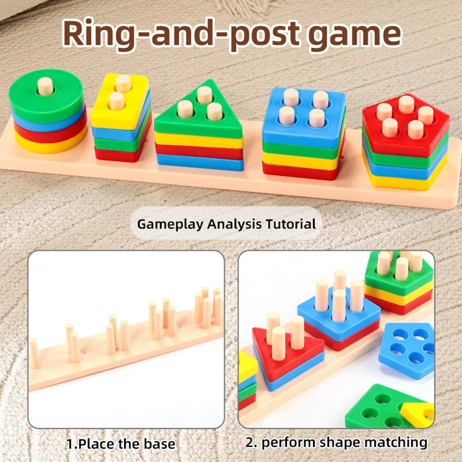 Geometric Shape Sorting Stacker Wooden Stacking Blocks