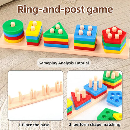 Geometric Shape Sorting Stacker Wooden Stacking Blocks