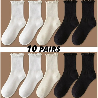 Women Ruffle Middle Tube Ankle Socks Breathable Set