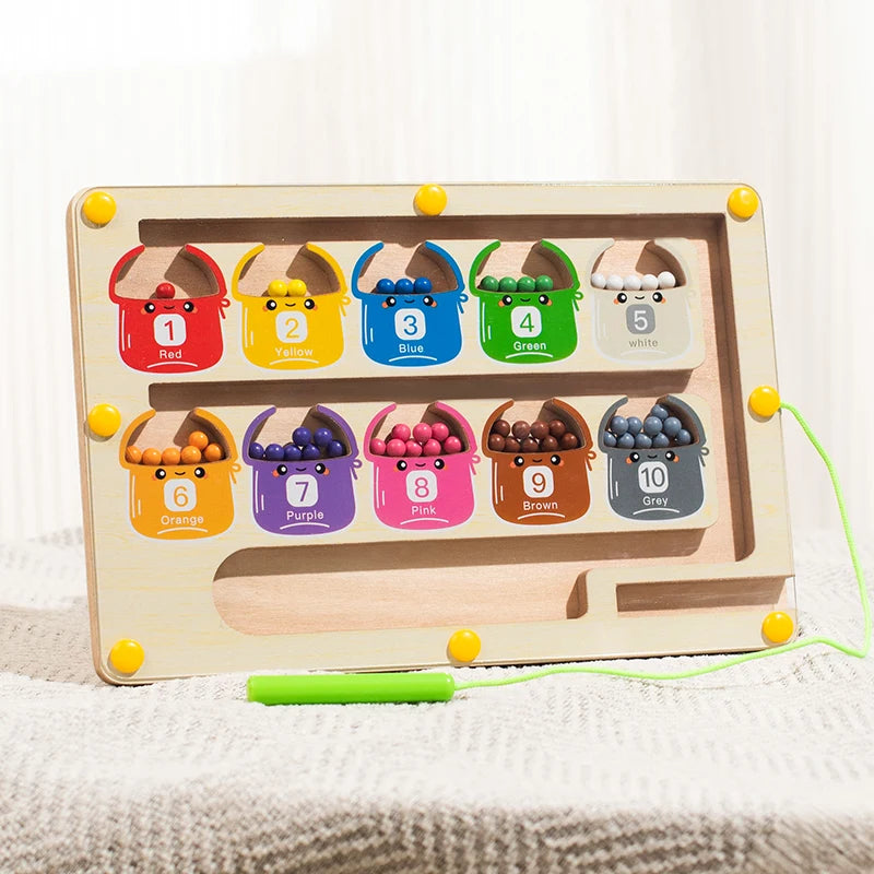 Wooden Magnetic Color Sorting Maze Board Sensory Math Toy