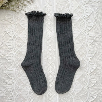 Ruffle Girls Knee High Socks Baby Lace Flower School Uniform