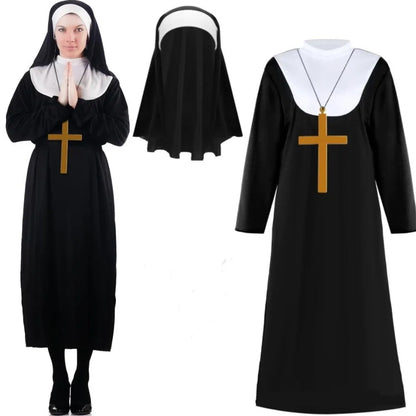 Full Length Virgin Mary Costume Vintage Style Retro Design Nun Costume Fancy Dress Long Dress Long Robe Costume Women