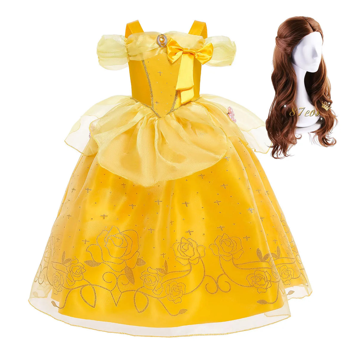 Yellow Princess Halloween Cosplay Dress Kids Carnival Gown