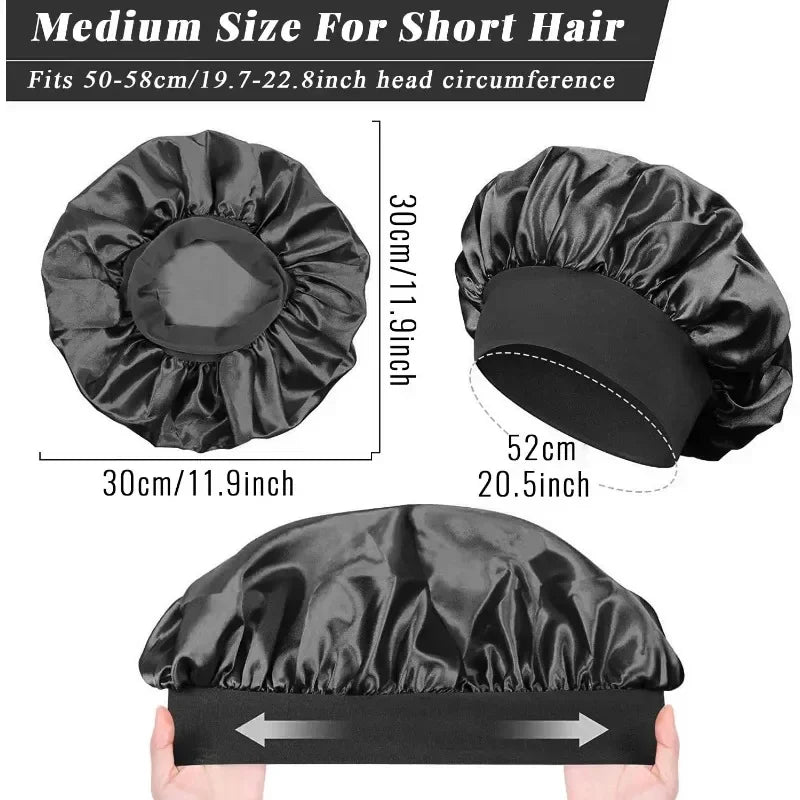 Silk Satin Hair Bonnet Night Sleep Shower Cap Large Wrap