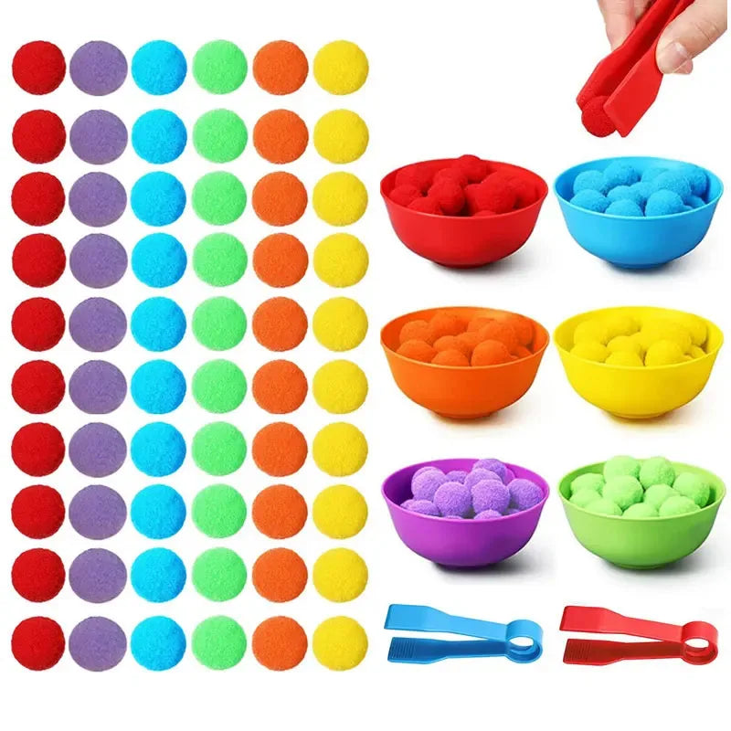 Rainbow Pom Pom Sorting Toy Set Fine Motor Game