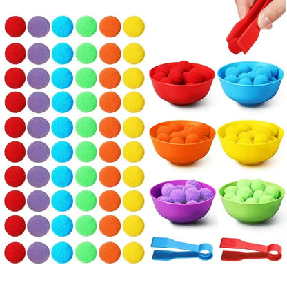 Rainbow Pom Pom Sorting Toy Set Fine Motor Game