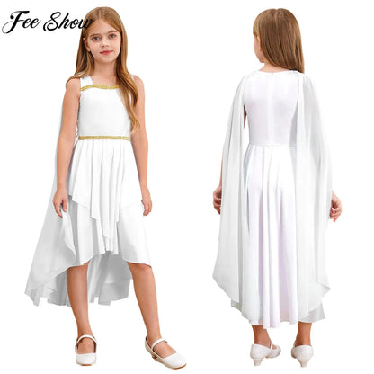 Girls Halloween Carnival Ancient Greek Roman Athena Goddesses Princess Queen Costume Greece Beauty Toga Worship Choir Dress Robe