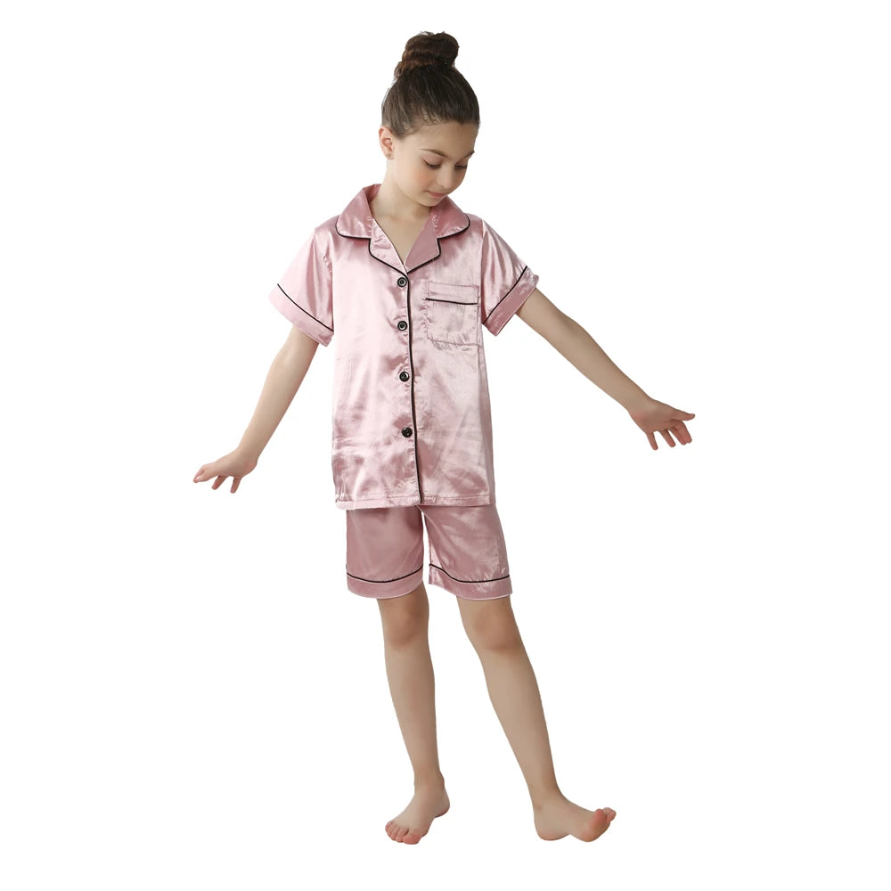 Children Silk Satin Pajamas Set Teenager Loungewear