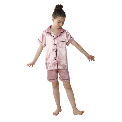 Children Silk Satin Pajamas Set Teenager Loungewear