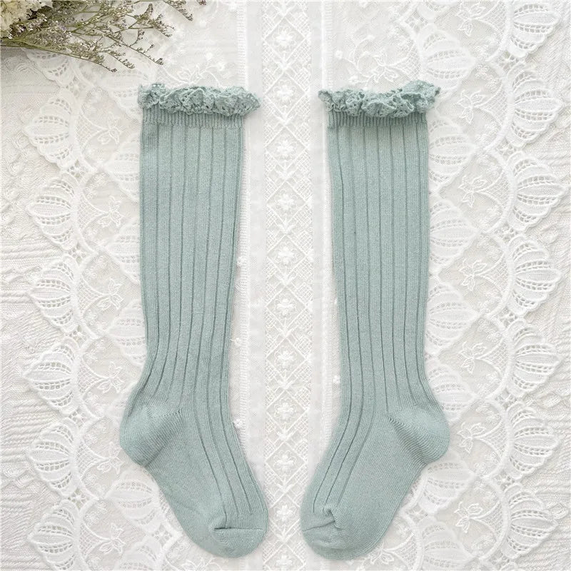Ruffle Girls Knee High Socks Baby Lace Flower School Uniform