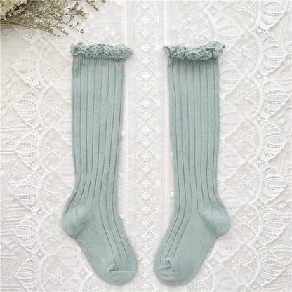 Ruffle Girls Knee High Socks Baby Lace Flower School Uniform