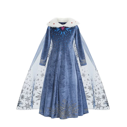 Snow Queen Princess Dress Girls Long Sleeve Winter Party Outfit