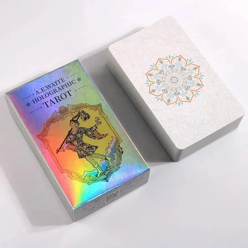 10.3*6cm Rainbow Holographic Tarot Deck, Tarot Cards With Guidebook Set, Divination Board Game Tarot Kit for Beginners