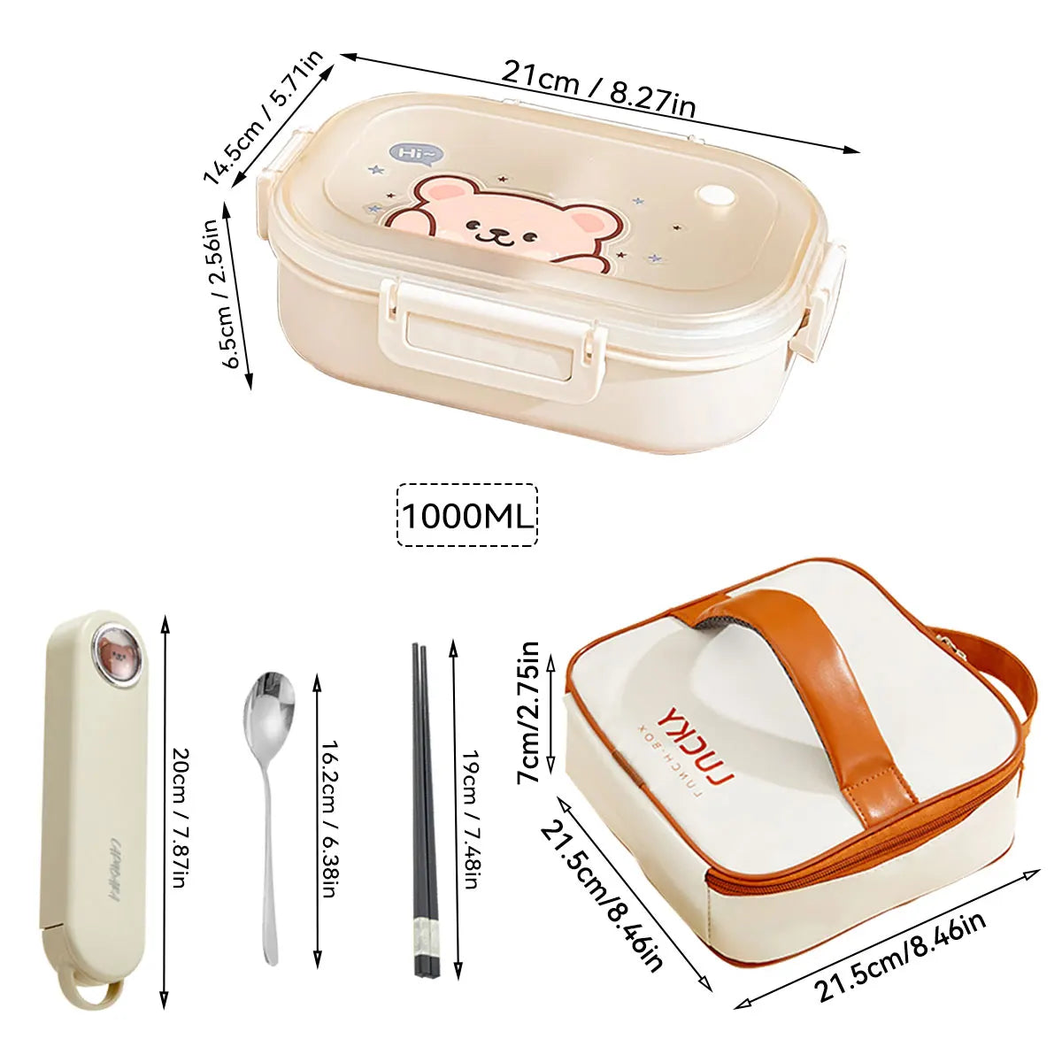 WORTHBUY Portable Plastic Lunch Box With Detachable 3-Compartments Cute Divided Food Container For Kids Students Microwave Safe