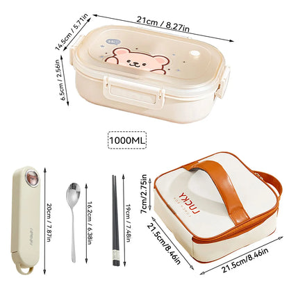 WORTHBUY Portable Plastic Lunch Box With Detachable 3-Compartments Cute Divided Food Container For Kids Students Microwave Safe