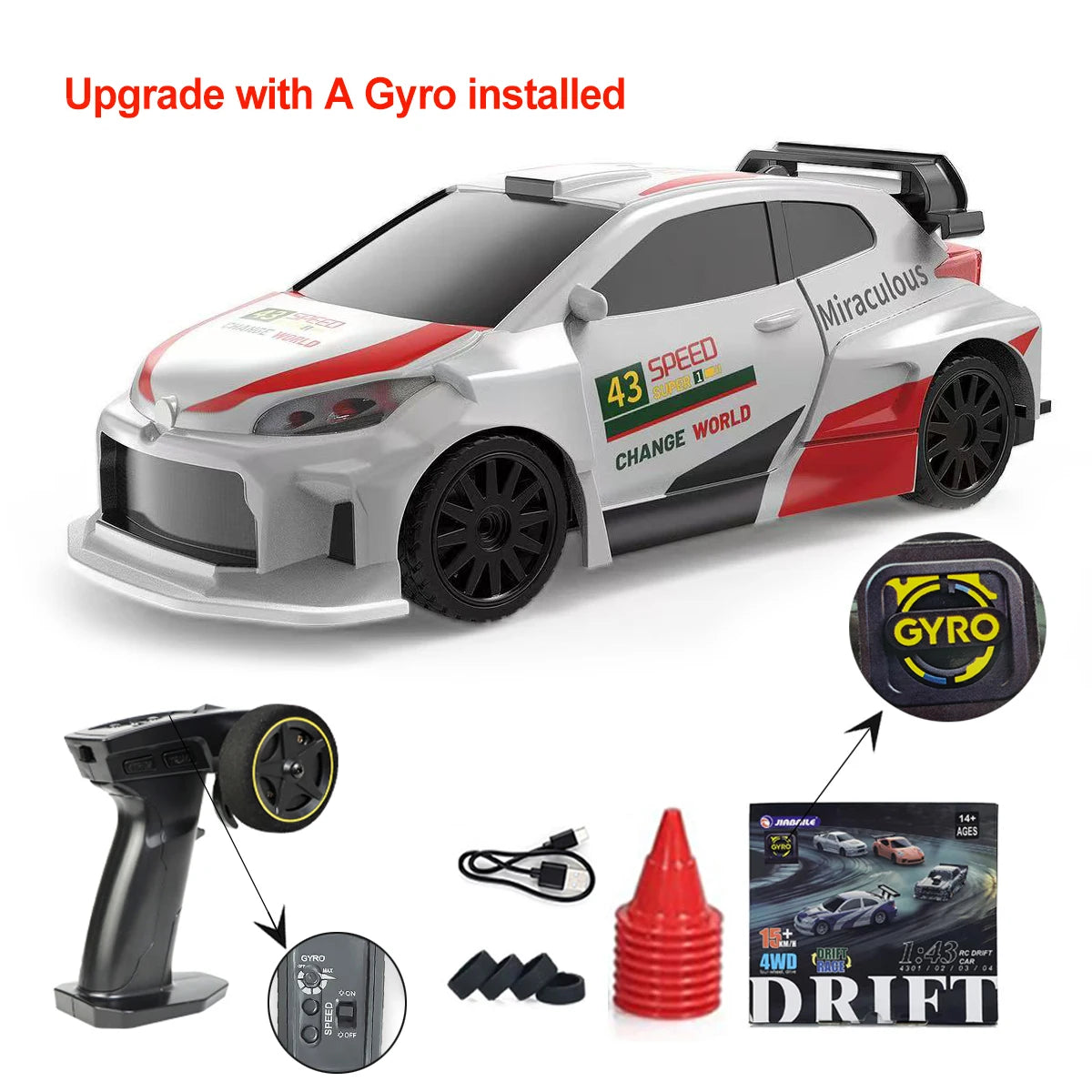 1:43 Gyro RC Drift Car 4WD Radio Control Mini Model