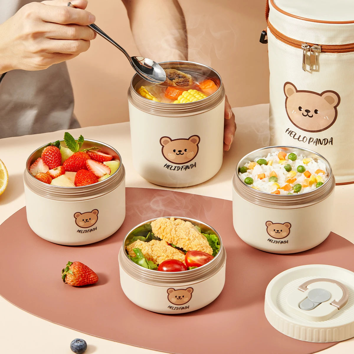 Large Capacity Stainless Steel Thermal Bento Box Cute Insulated Container