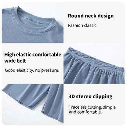 Children Ice Silk Pajamas Set Summer Thin Short Sleeve