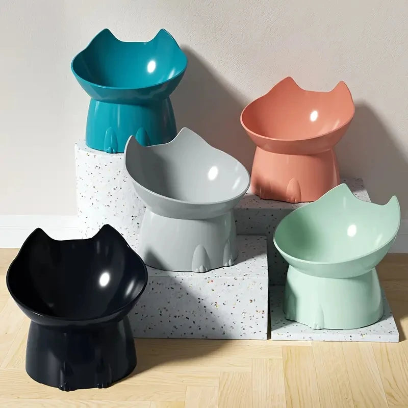 Elevated Cat Bowl Anti Tip Plastic Raised Pet Feeding