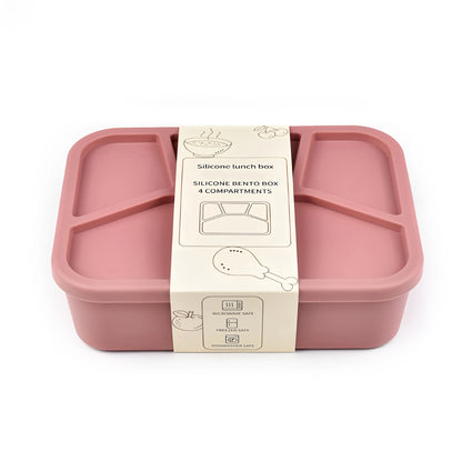 Silicone Bento Box,FourCompartments,Reusable Silicone Lunch Box,Thickened and Leak-Proof Food-Grade Divided Lunch back to school