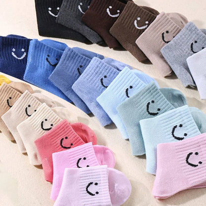 Smiling Face Pattern Children Socks 10 Pairs Solid Color