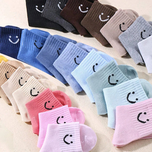 Smiling Face Pattern Children Socks 10 Pairs Solid Color