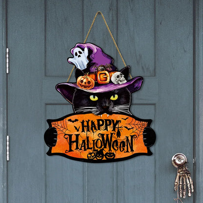 2D Trick-or-Treat Wooden Sign Monster Face Pumpkin Design Rope Hanger Porch Wall 2026 New Year Party Christmas Decor