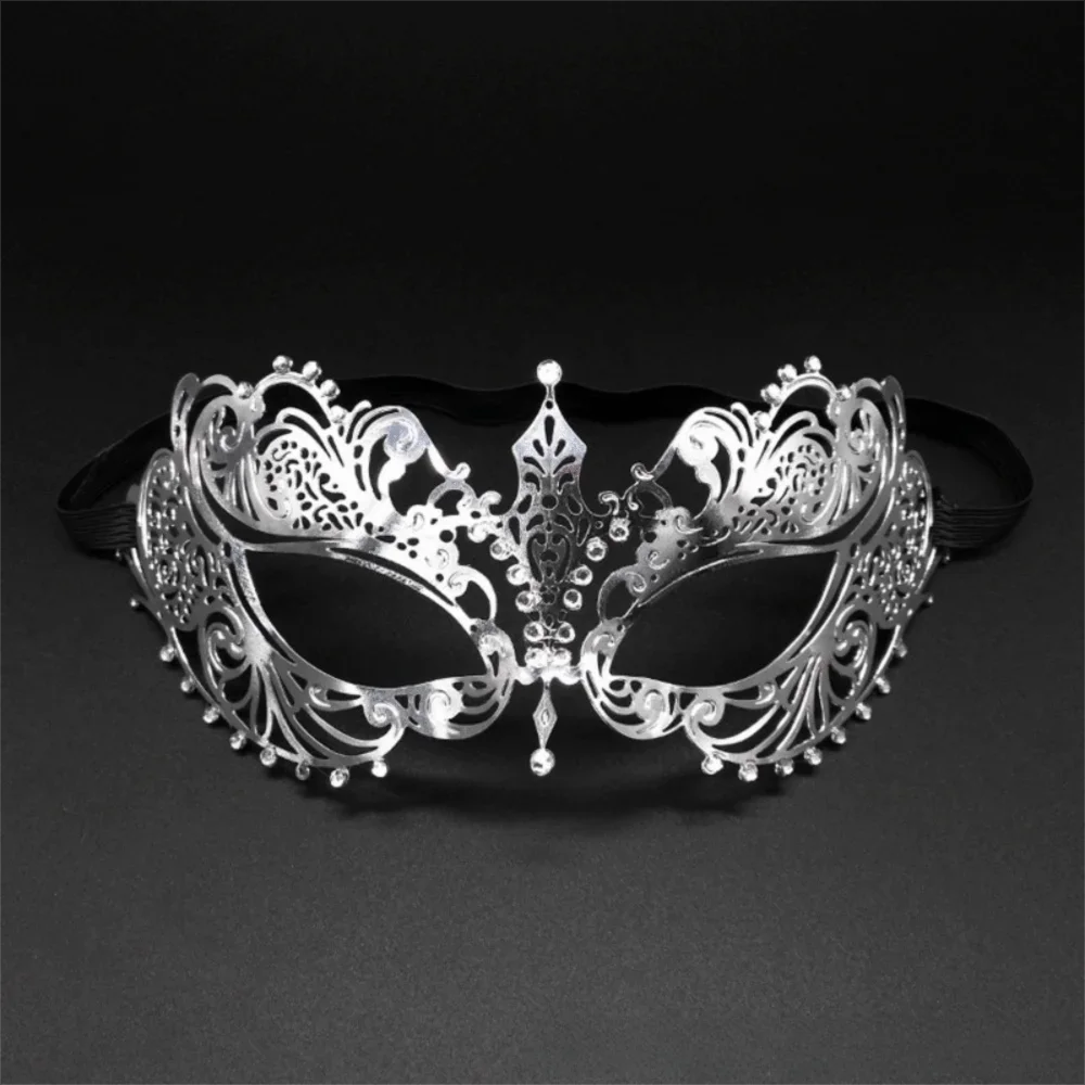 Black Gold Skull Metal Mask Halloween Rhinestone Half Face Venetian Masquerade Men White Women Skull Party Mask