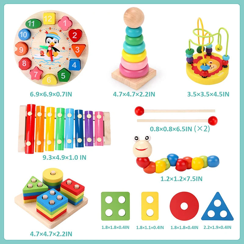 Montessori Wooden Toy Set: Toddler Educational Learning Toys & Puzzles