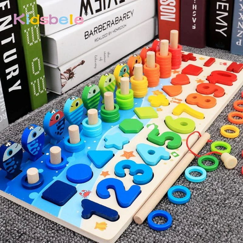 Wooden Montessori Math Fishing Board Shape Sorter Toy