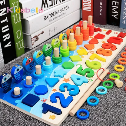 Wooden Montessori Math Fishing Board Shape Sorter Toy
